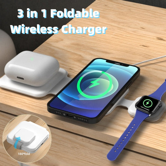 Station de charge magnétique pliable sans fil 3 en 1 – Chargeur multi-appareils